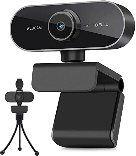 Webcam con Micrófono y Trípode para PC, Computadora Portátil de Escritorio, Cámara web USB Plug and Play para Conferencias, Estudio, Zoom, Skype, Webcam 1080P Compatible con Windows, Mac Android