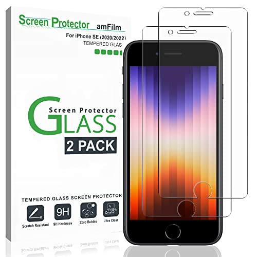 amFilm (2 Piezas) Protector Pantalla para iPhone SE 2022/2020, iPhone 8, iPhone 7, iPhone 6S, y iPhone 6 - Cristal Vidrio Templado Protector de Pantalla para Apple iPhone SE (2020)