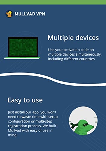 Mullvad VPN | 12 Meses de VPN para 5 Dispositivos | Protege tu Privacidad con un Servicio VPN de Seguridad | VPN Sencillo de Instalar y Usar