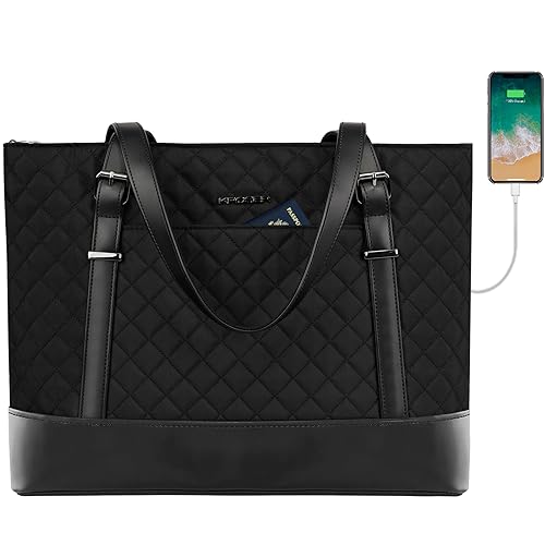 KROSER Bolsa de mano para portátil de 15.6 pulgadas con puerto USB, bolsa de trabajo grande, bolsa de hombro para computadora para mujer, funda de transporte para laptop (acolchado)