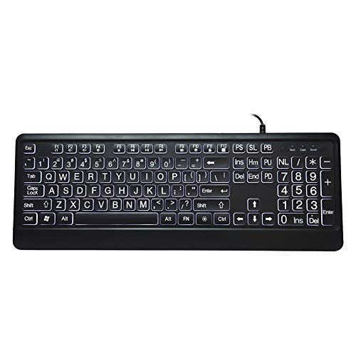DIXII Large Font Keyboard, Large Print USB Keyboard with White LED Backlit 104 Keys Standard Full Size Computer Keyboard for Elderly or Visually Impaired, Old People