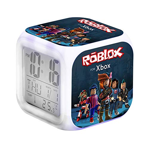 YOKUBOU Roblox - Despertador LED con luz nocturna, con accesorios, temperatura, alarma, fecha (Roblox-D)