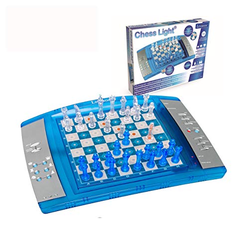 Lexibook 12 LCG3000 ChessLight, juego de ajedrez electrónico con teclado táctil y efectos de luz y sonido, 2 jugadores, 32 piezas, 64 niveles de dificultad, batería, azul/amarillo